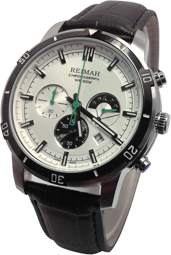 reimah雷迈表锋速系列石英表多功能计时表真皮表带6082m